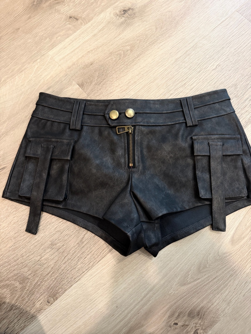 Edikted Black High-Waist Faux Leather Cargo Shorts
